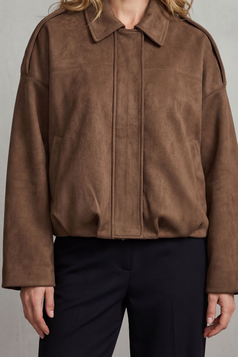 Zip Suede Bomber Jacket