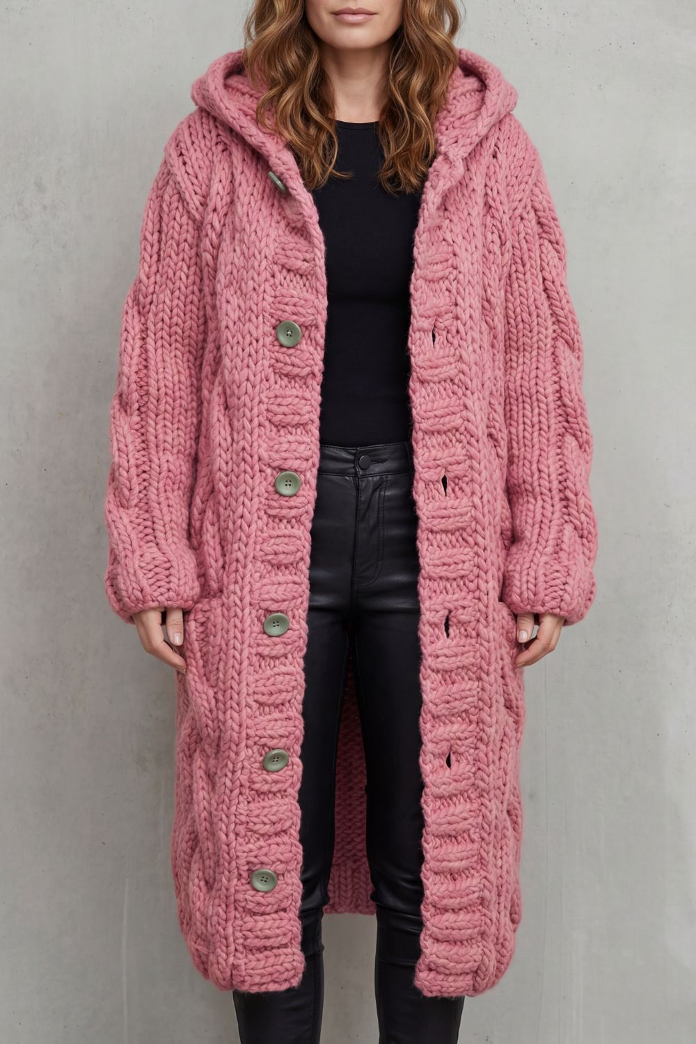 Oversized Knit Hooded Cardigan Coat
