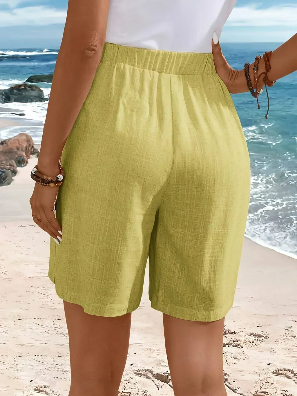 Relaxed Fit Shorts Button Side Elasticated Waist