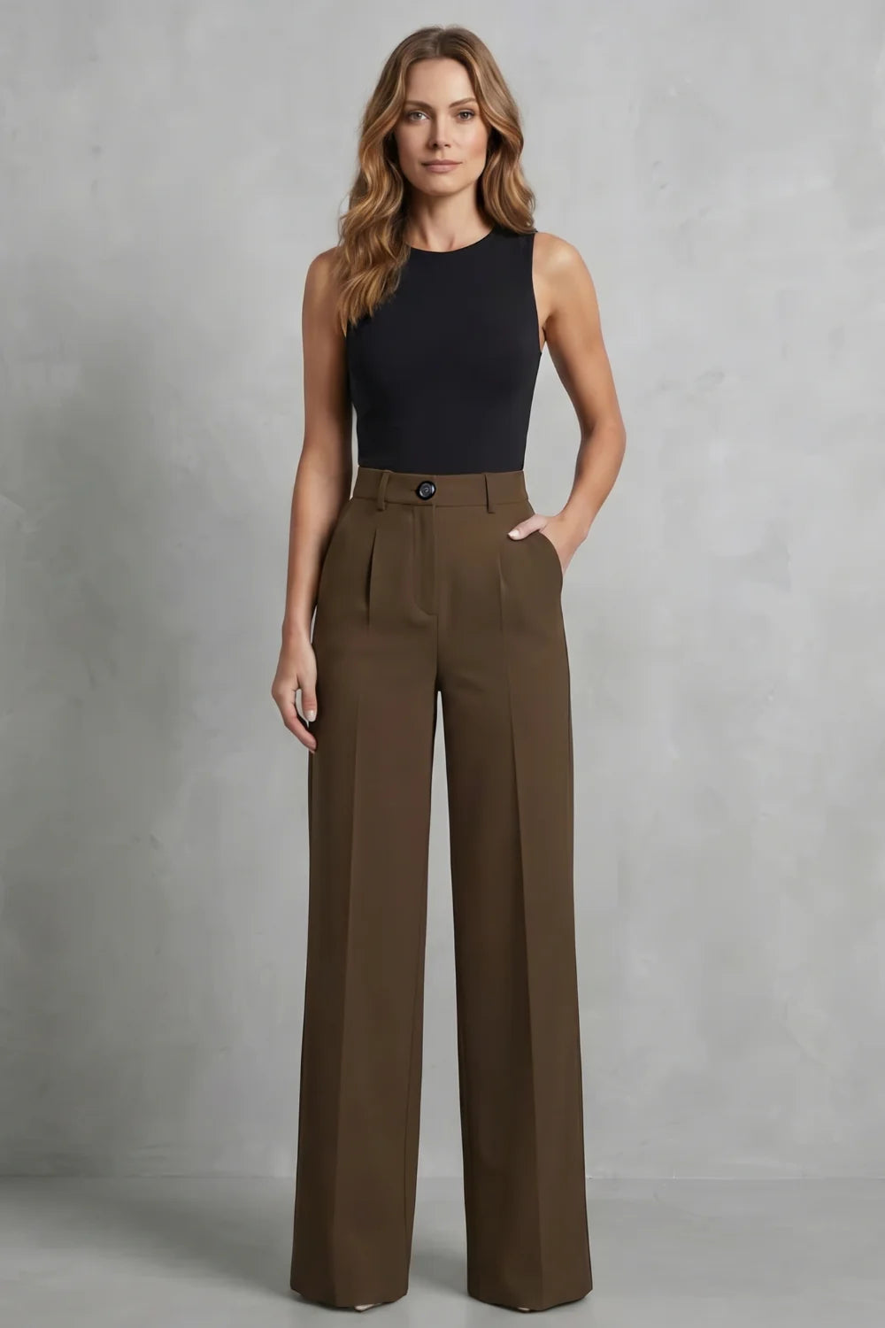 Women's High Waist Wide Leg Trousers Tailored Pleats Smart