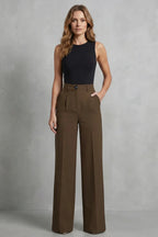 Women's High Waist Wide Leg Trousers Tailored Pleats Smart
