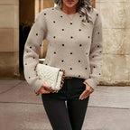 Dot Knit Jumper Textured Round Neck Long Sleeve Autumn