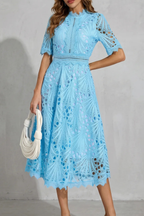 High Neck A-Line High-Neck Midi Dress