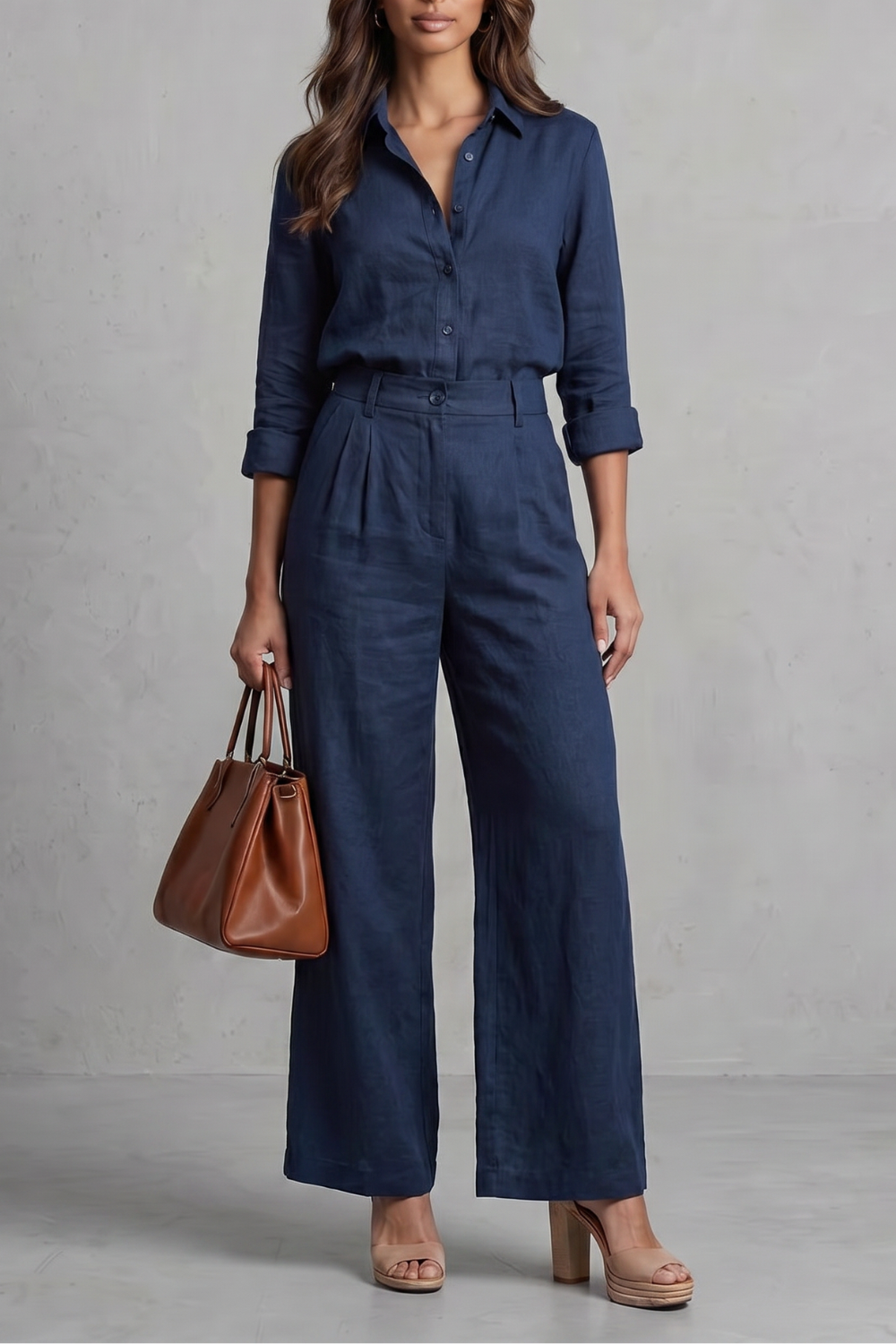 Linen High Waist Wide-Leg Co-Ord Set