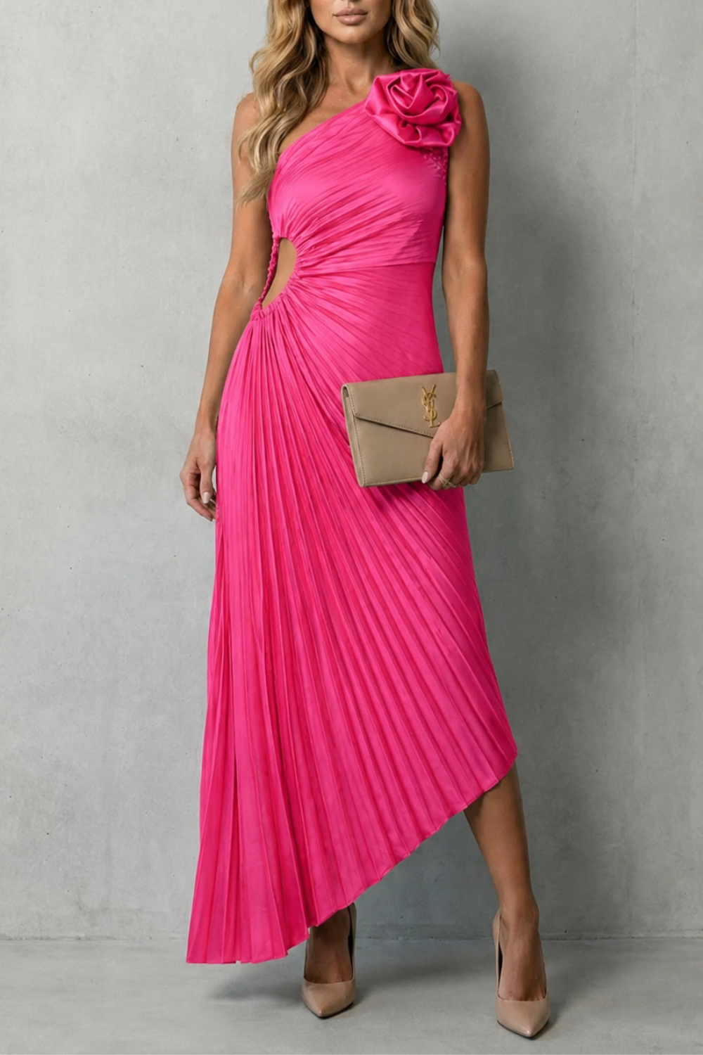 One Shoulder Women’s One-Shoulder Pleated Maxi Dress