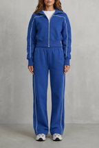Zip Elasticated Waist Wide-Leg Pants Set