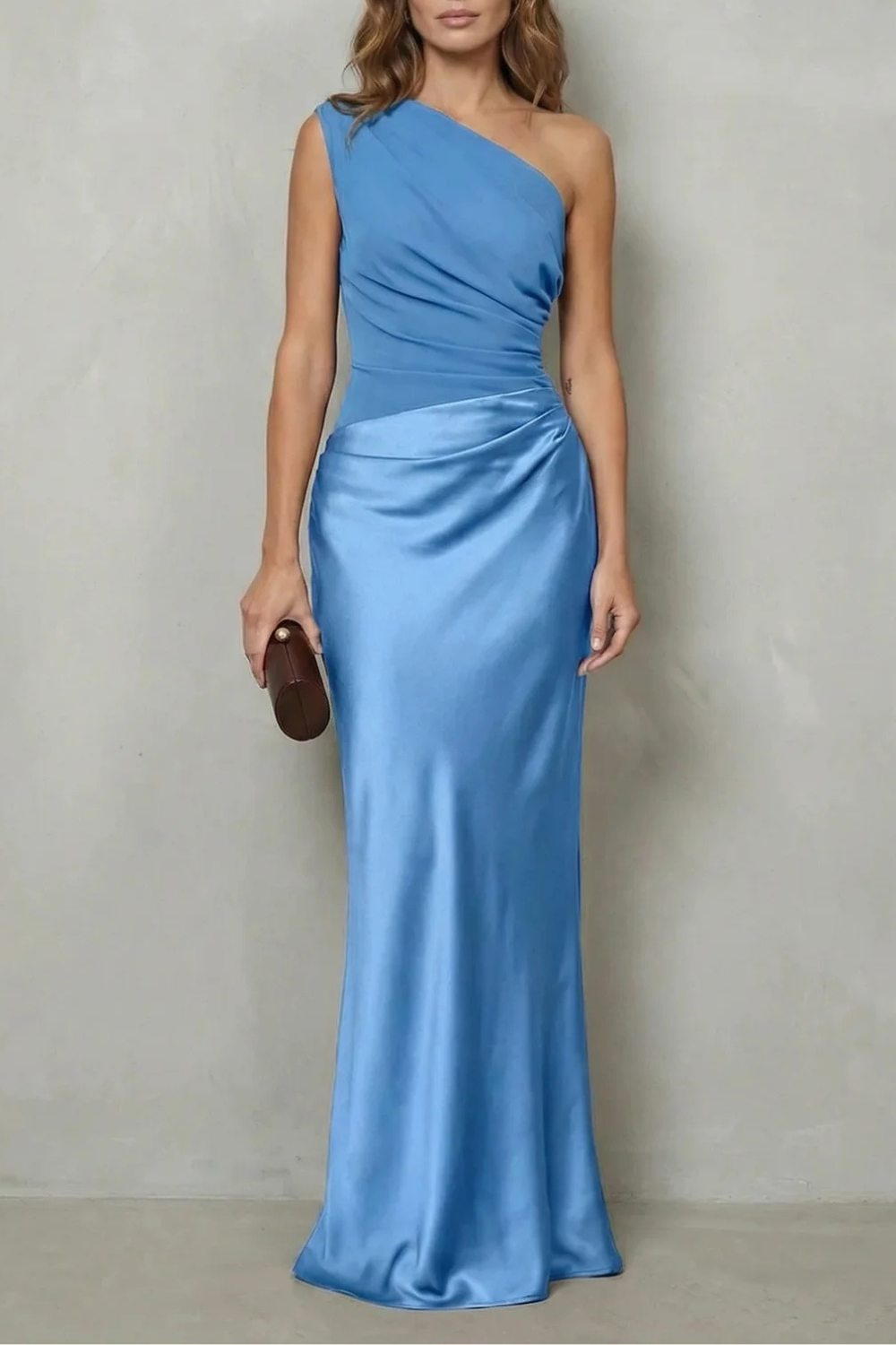 One Shoulder Satin Evening Gown