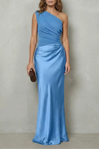 One Shoulder Satin Evening Gown