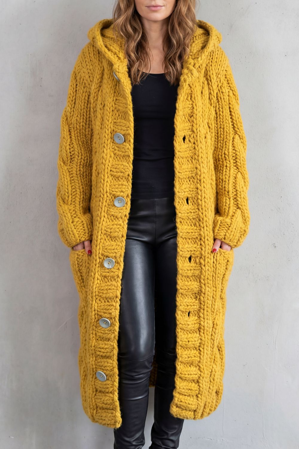 Oversized Knit Hooded Cardigan Coat