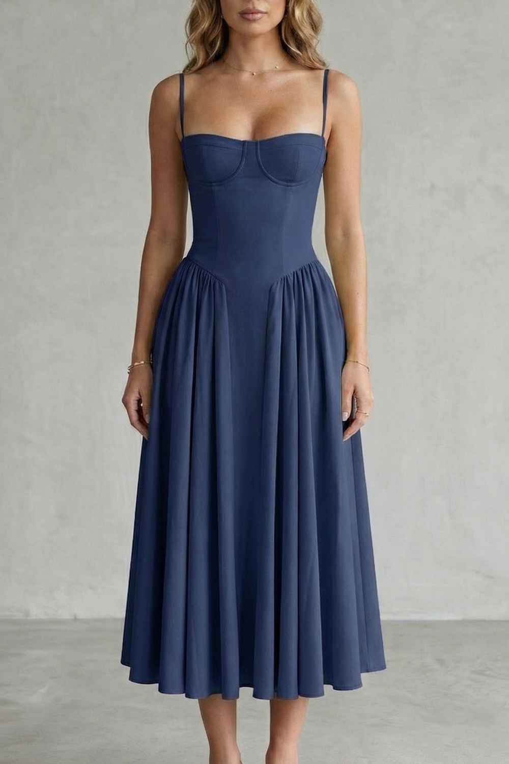 Pleated Midi Women’s Sleeveless Structured Dress