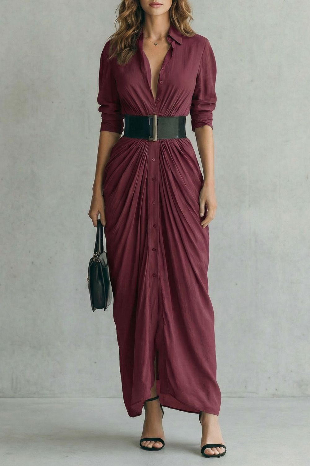 Belted Maxi Shirt Dress (includes Belt)