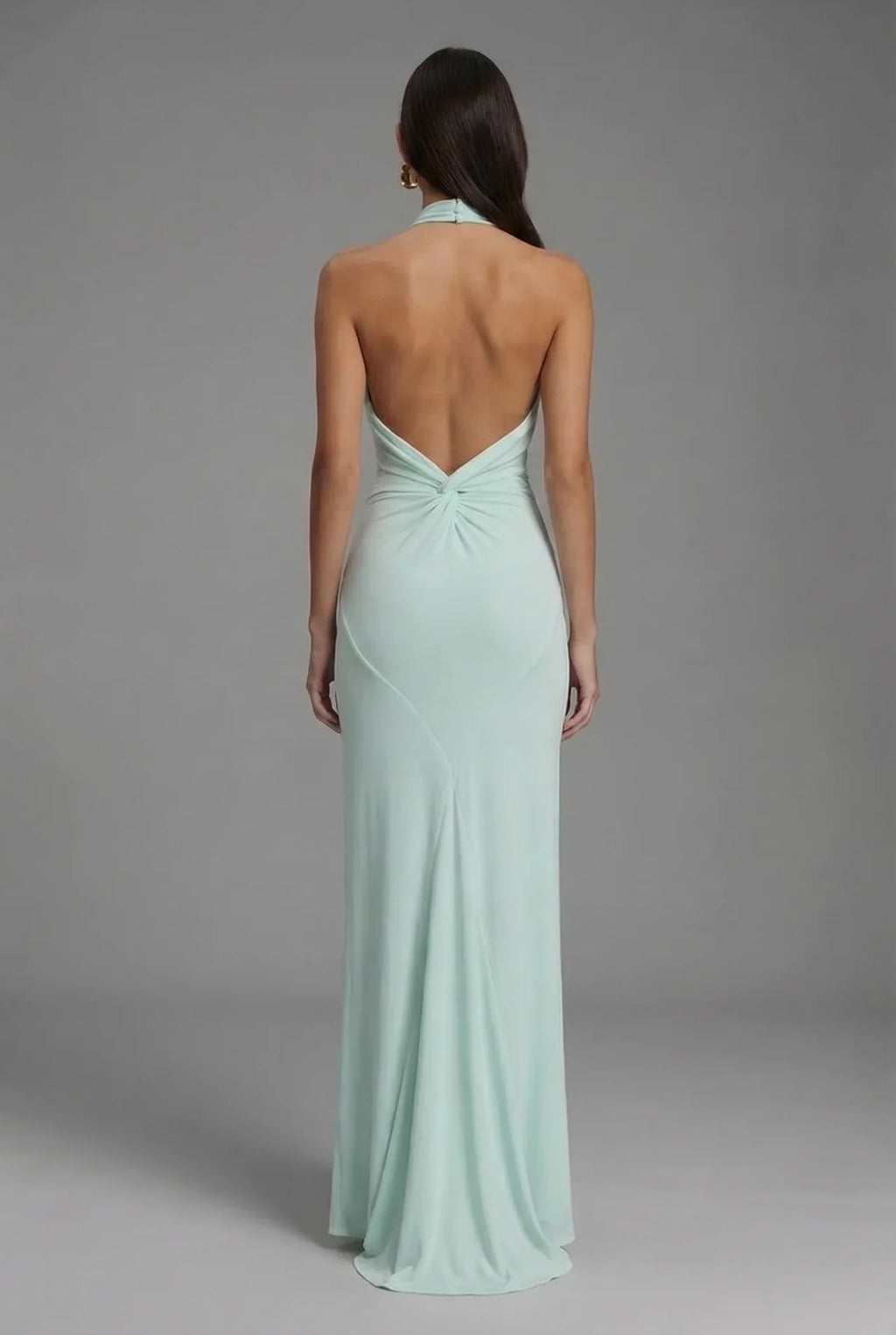 Satin Maxi Dress Halter Open Back