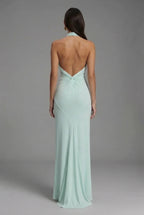 Satin Maxi Dress Halter Open Back