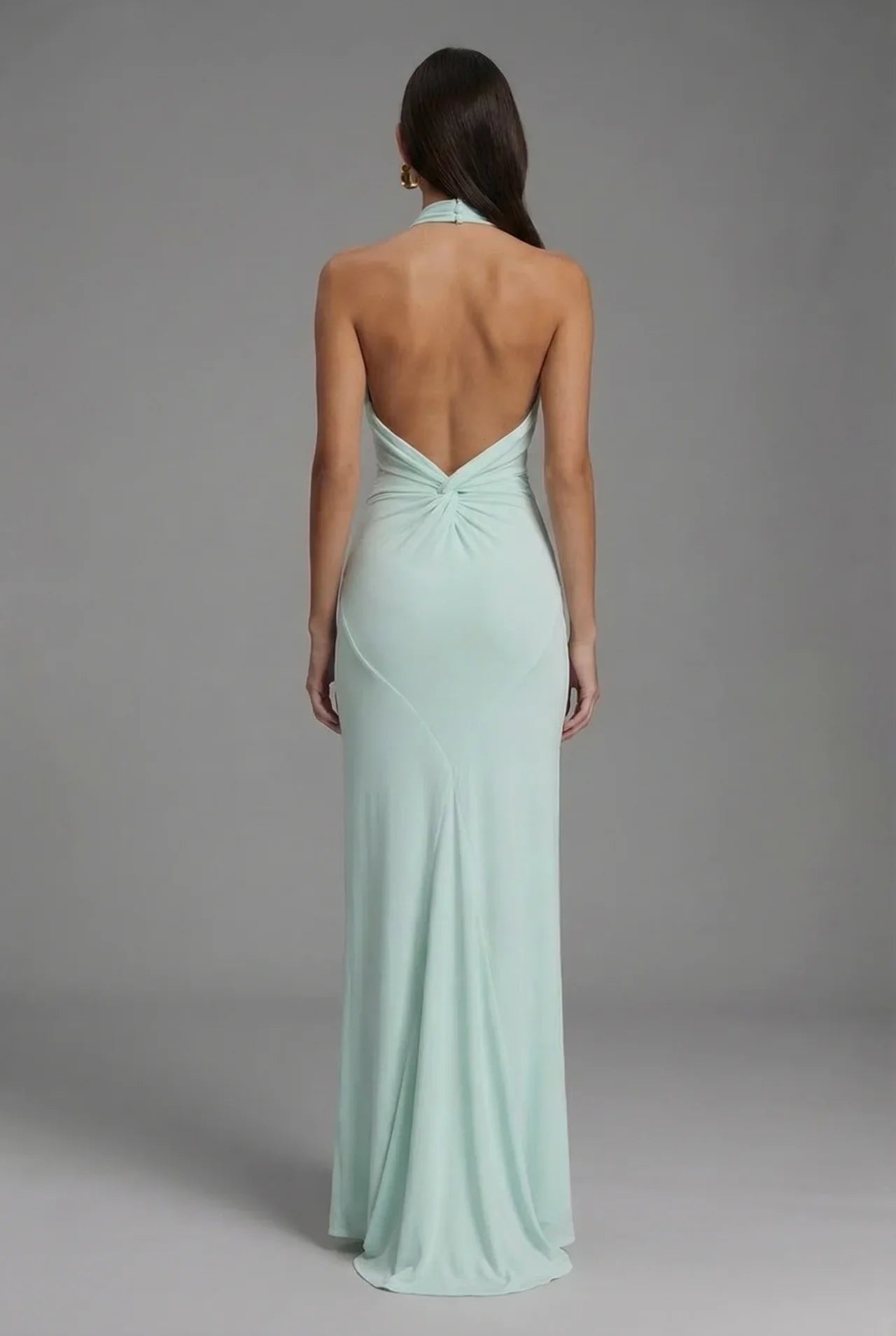 Satin Maxi Dress Halter Open Back