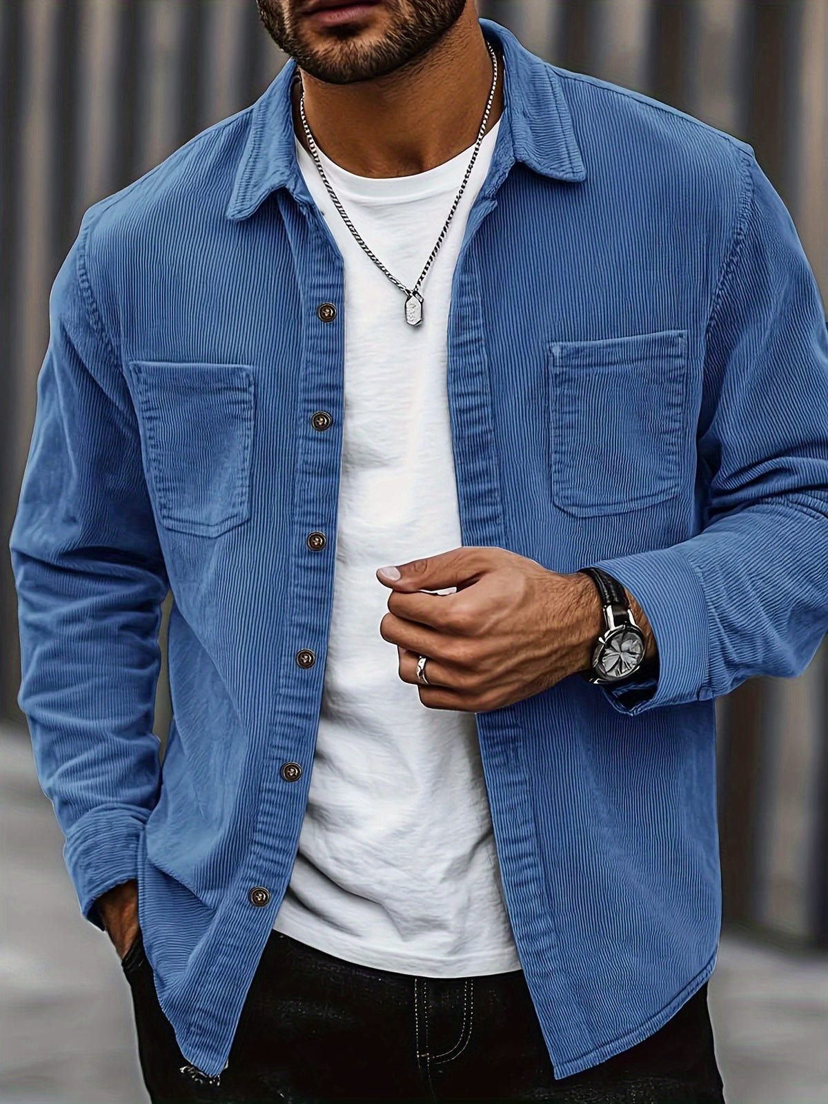 Men's Shirt Jacket Buttons Pockets Textured Transitional