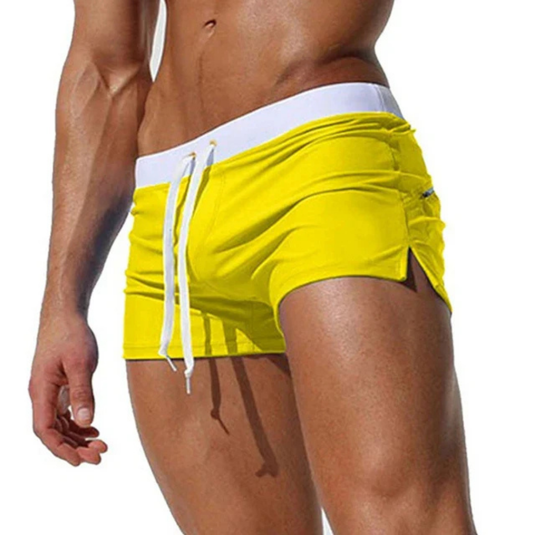 Mens Swim Trunks Slim Drawstring Side Vents
