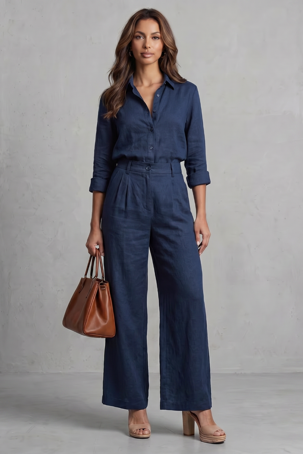 Linen High Waist Wide-Leg Co-Ord Set