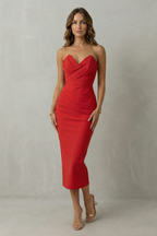 Strapless Zip Draped Sleeveless Midi Dress