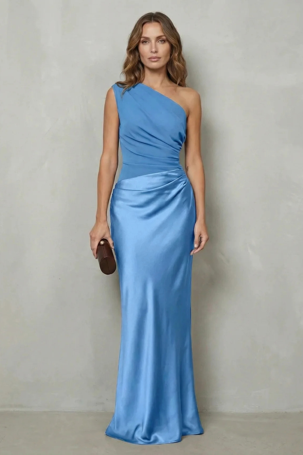 One Shoulder Satin Evening Gown