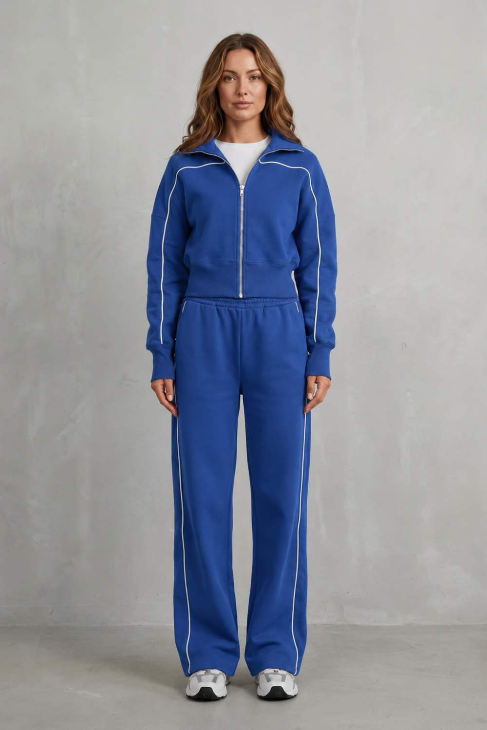 Zip Elasticated Waist Wide-Leg Pants Set