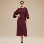 Belted Wide Sleeve Wrap Midi Dress Elegant