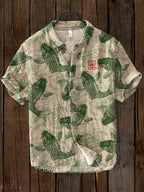 Japanese Art Print Linen Shirt Casual Statement