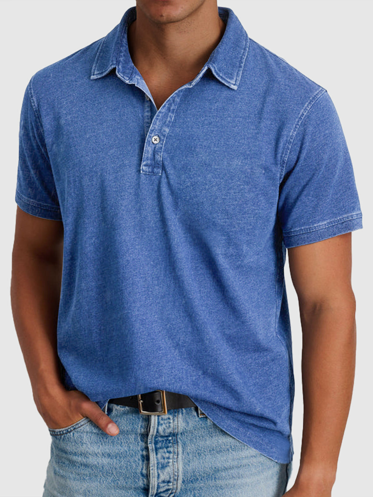 Mens Polo Shirt Cotton Denim Short Sleeve
