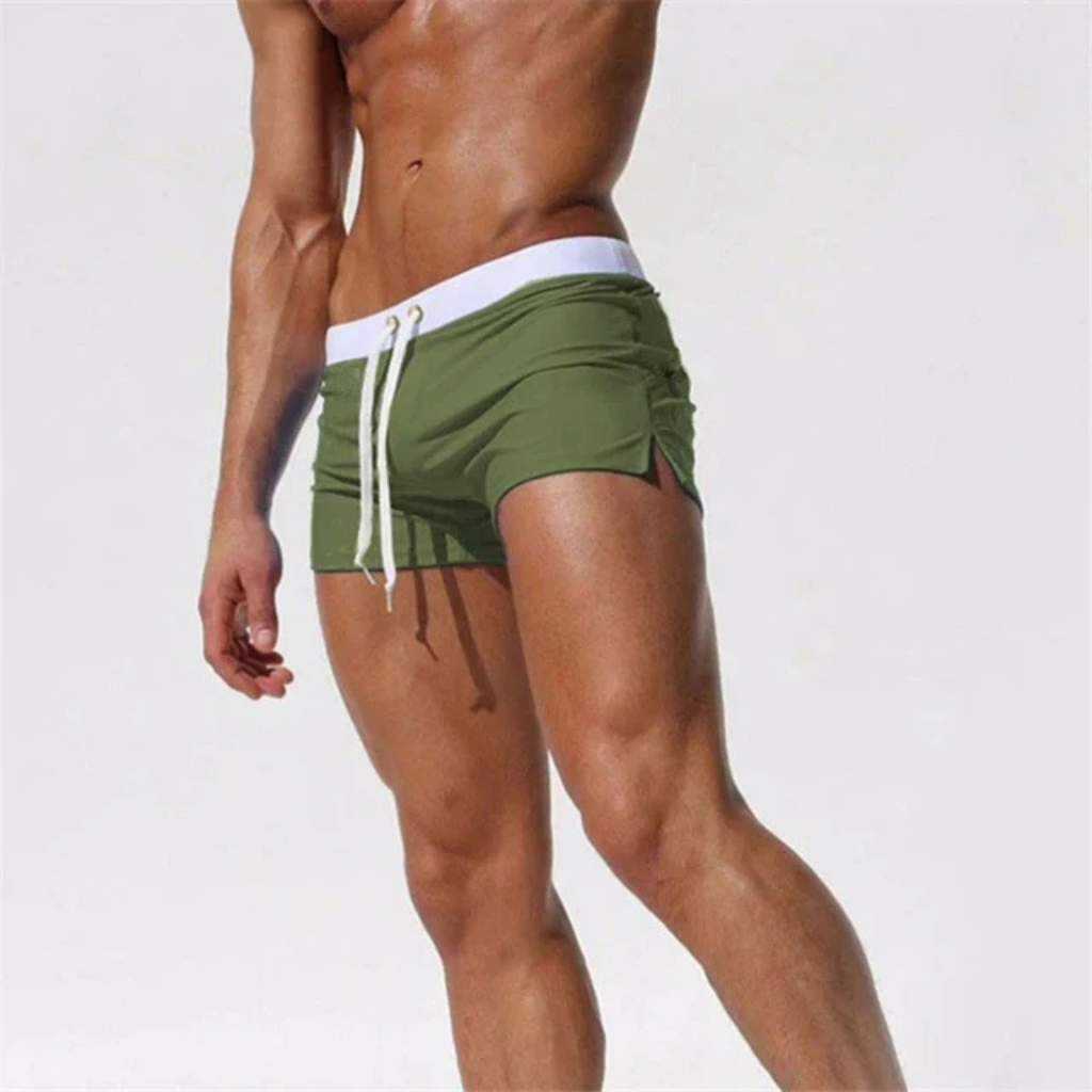 Mens Swim Trunks Slim Drawstring Side Vents