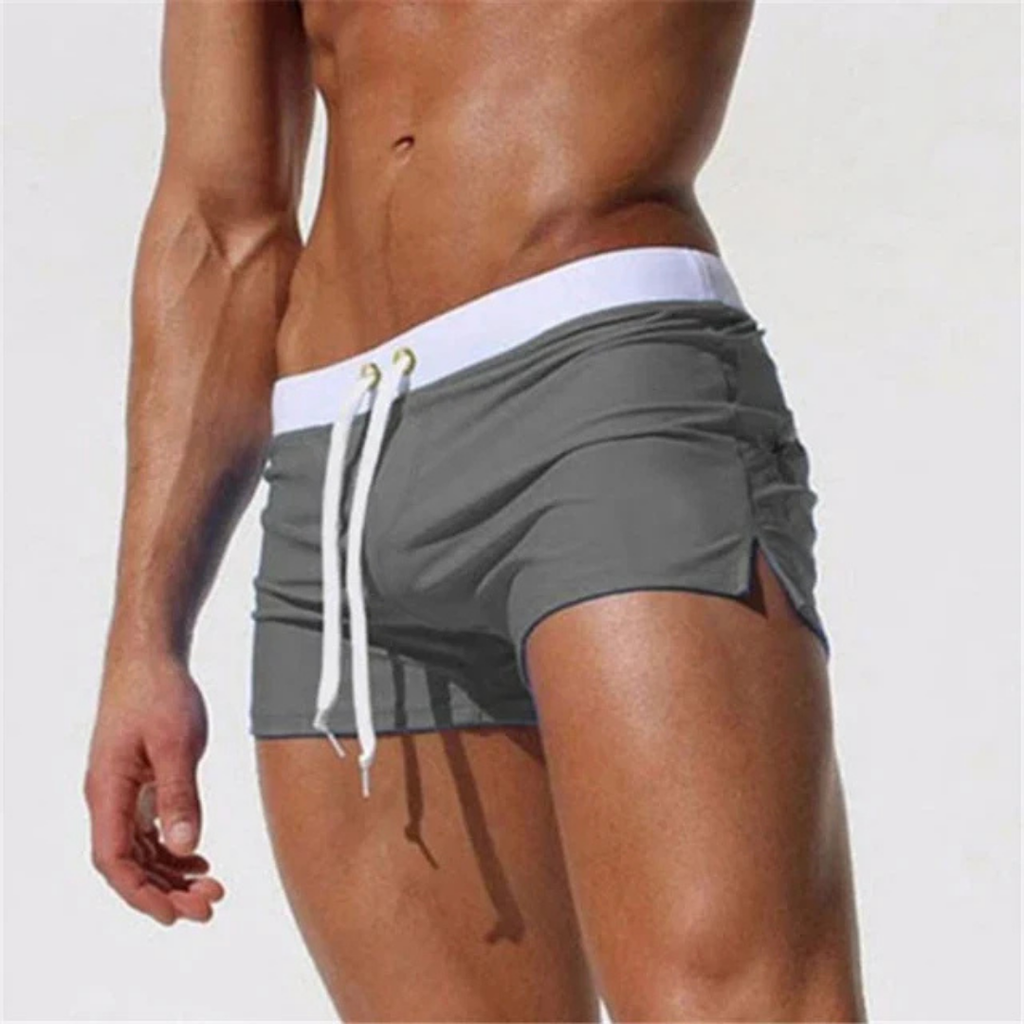 Mens Swim Trunks Slim Drawstring Side Vents
