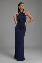 Satin Maxi Dress Halter Open Back