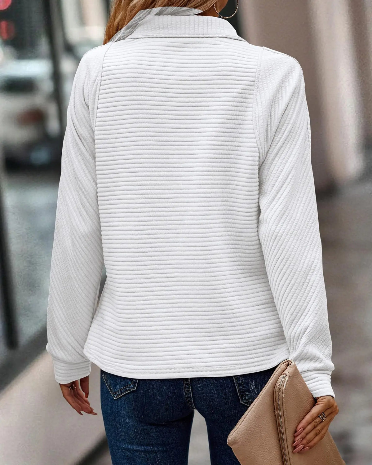 V Neck Jumper Zip Detail Knit Long Sleeve Smart Casual