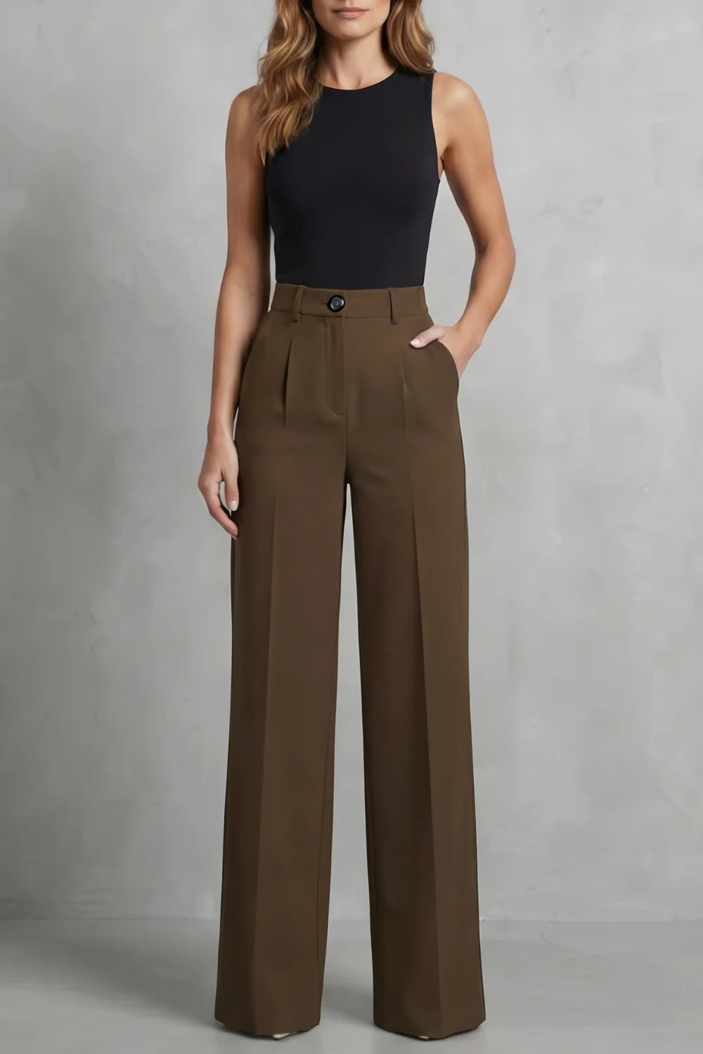 Women's High Waist Wide Leg Trousers Tailored Pleats Smart