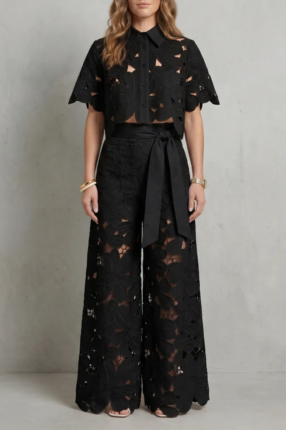 Floral Lace Top And Skirt Set