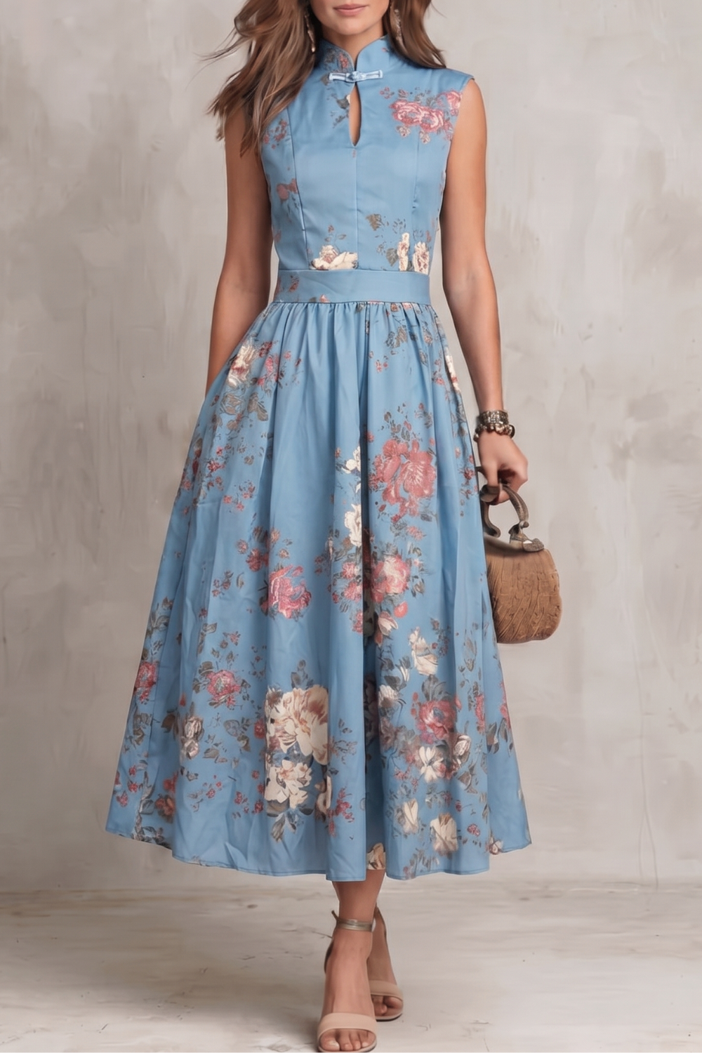 Floral Keyhole Midi Dress
