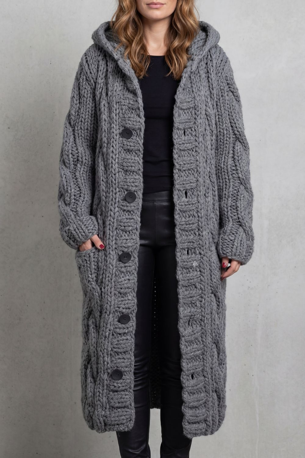 Oversized Knit Hooded Cardigan Coat