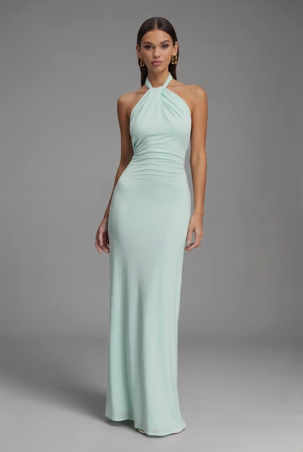 Satin Maxi Dress Halter Open Back