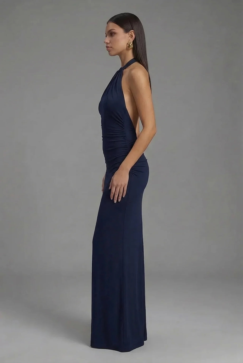 Satin Maxi Dress Halter Open Back