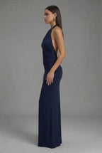 Satin Maxi Dress Halter Open Back