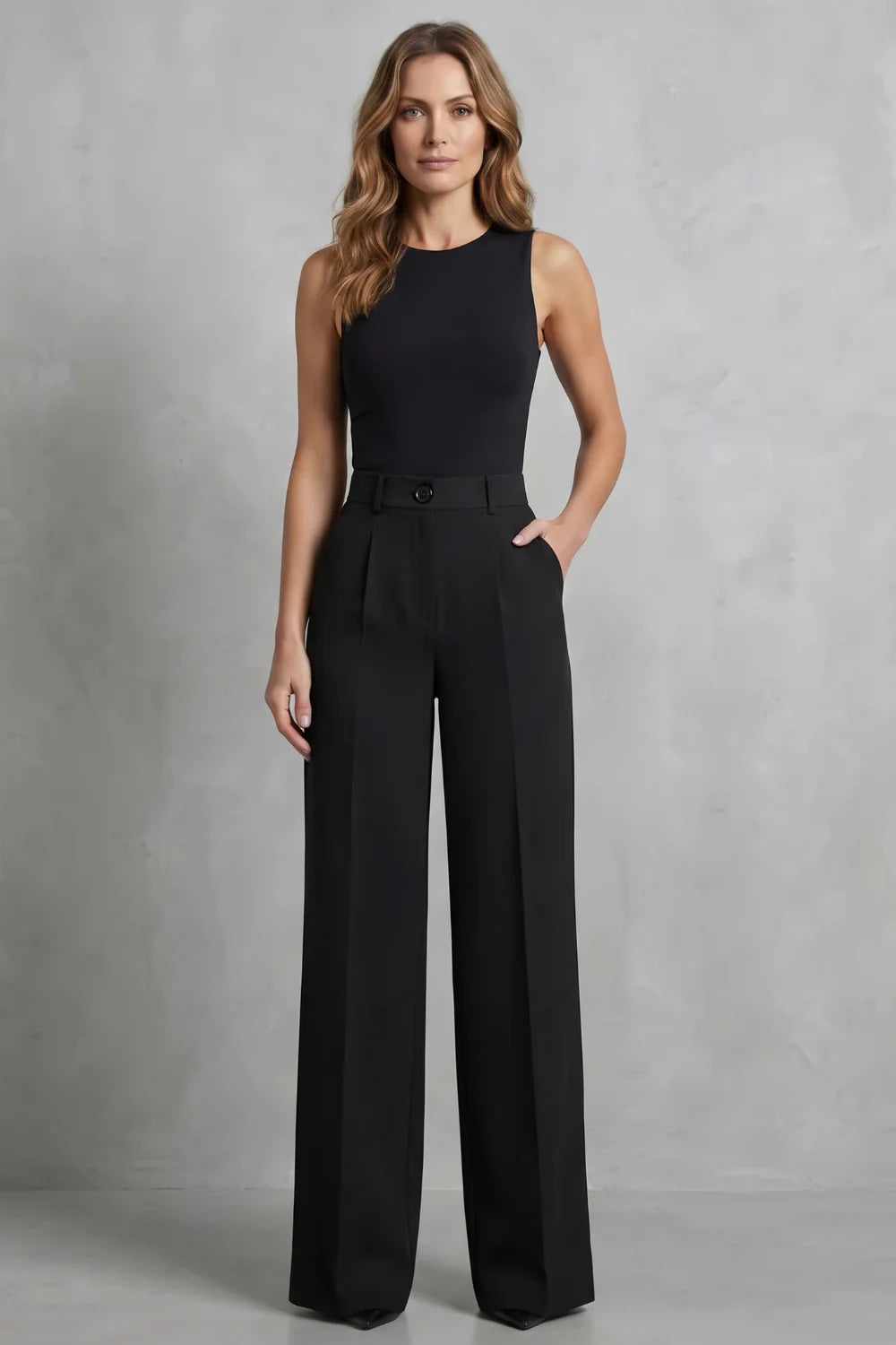 Women's High Waist Wide Leg Trousers Tailored Pleats Smart