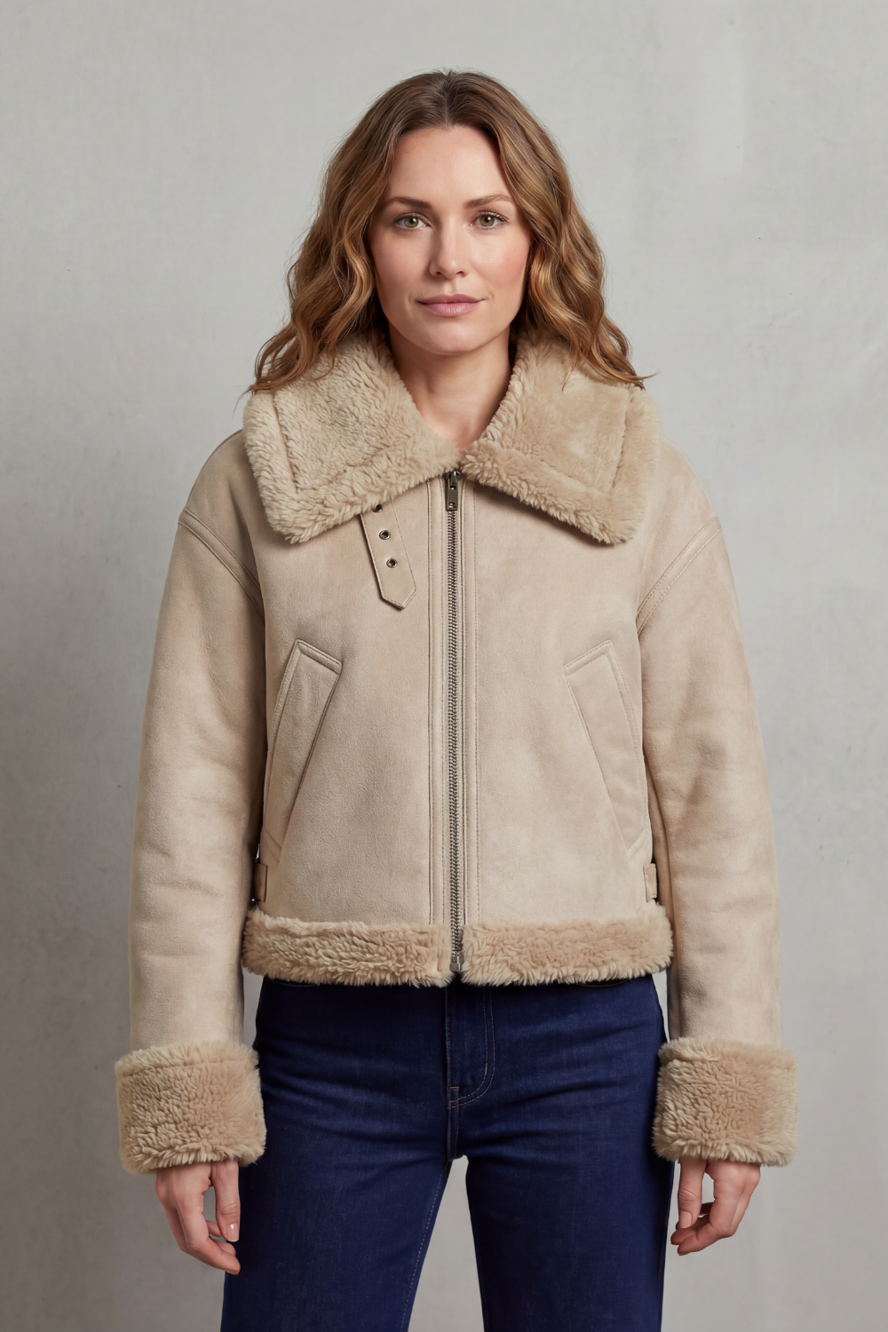 Oversized Zip Cropped Aviator Jacket