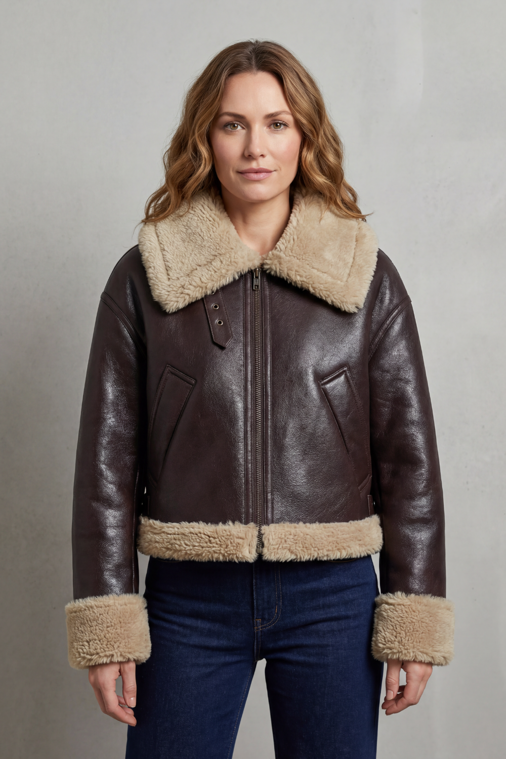 Oversized Zip Cropped Aviator Jacket