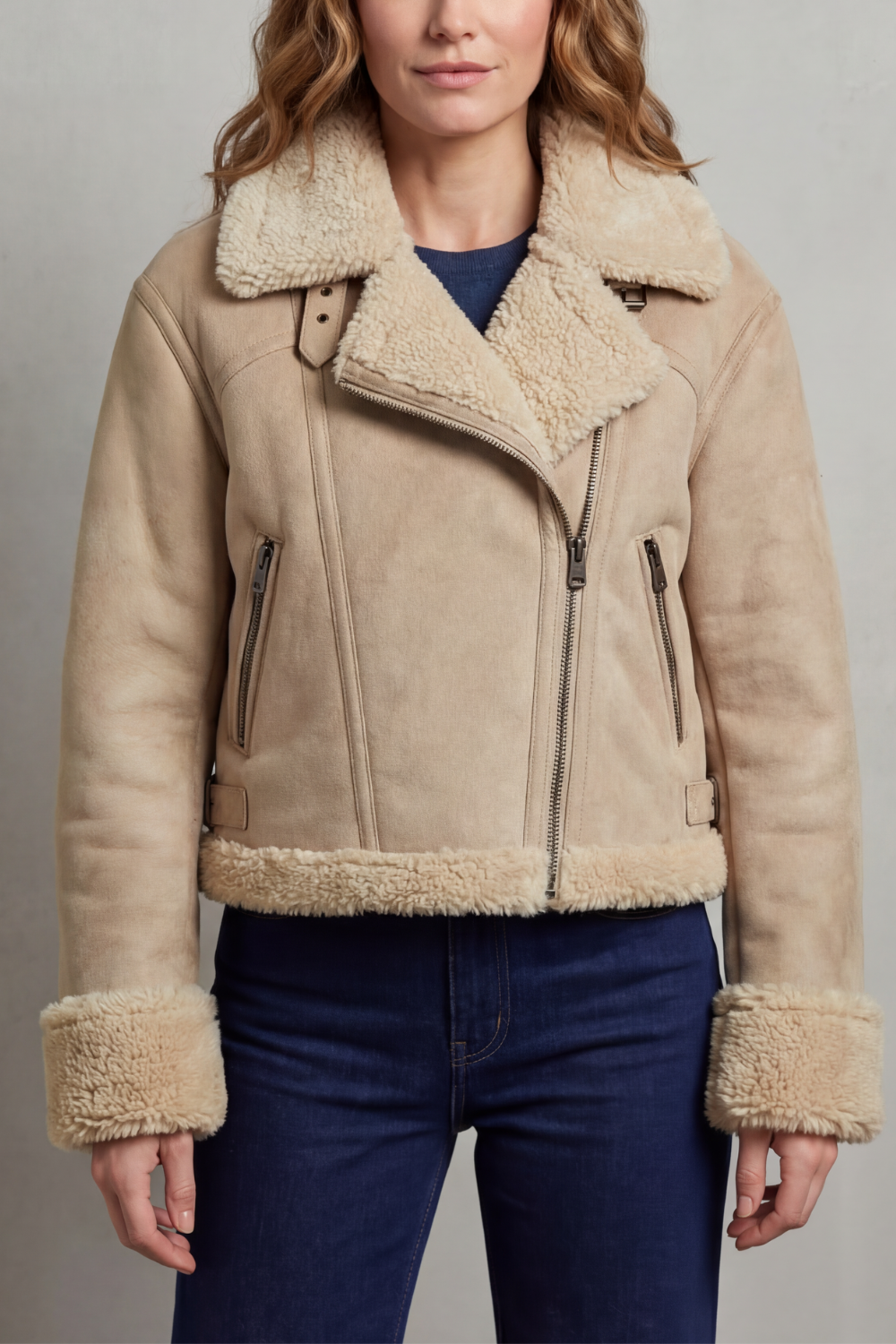 Oversized Zip Cropped Aviator Jacket