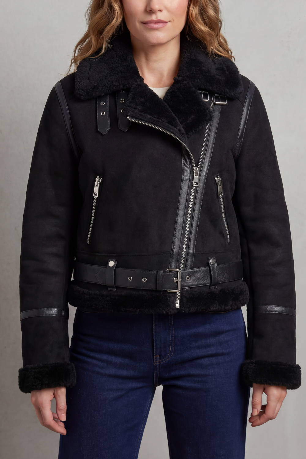 Oversized Zip Cropped Aviator Jacket