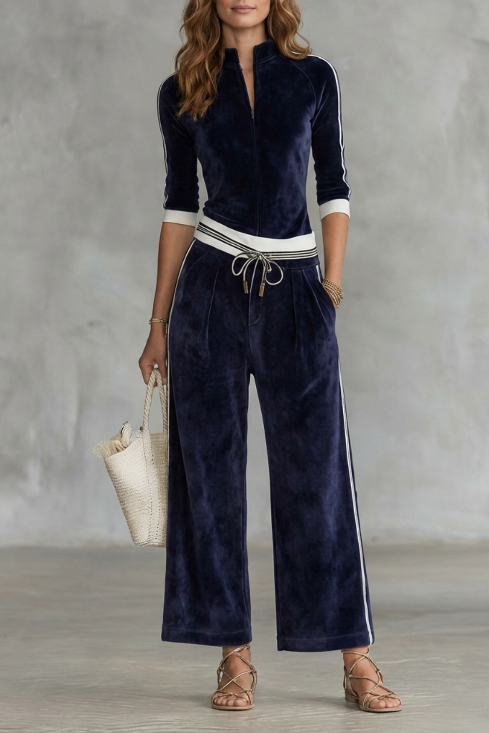 Zip Drawstring Waist Wide-Leg Pants
