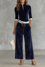 Zip Drawstring Waist Wide-Leg Pants