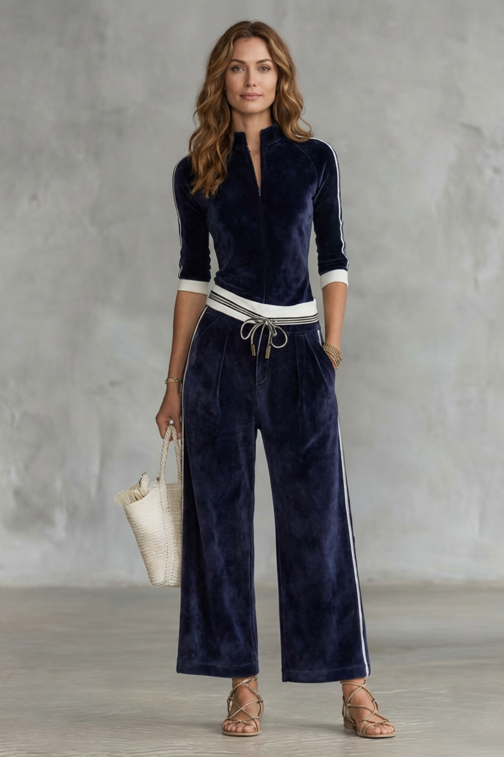 Zip Drawstring Waist Wide-Leg Pants