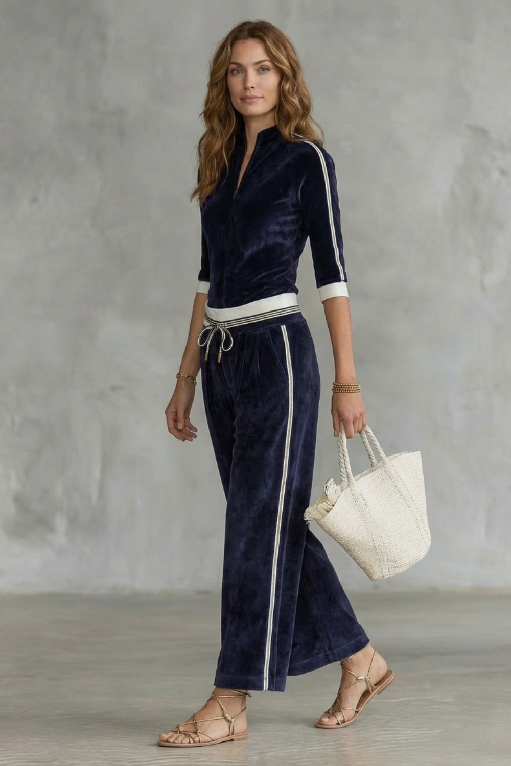 Zip Drawstring Waist Wide-Leg Pants