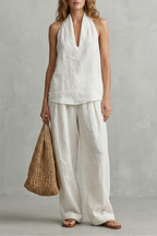 Relaxed V Neck Wide-Leg Top And Trouser Set