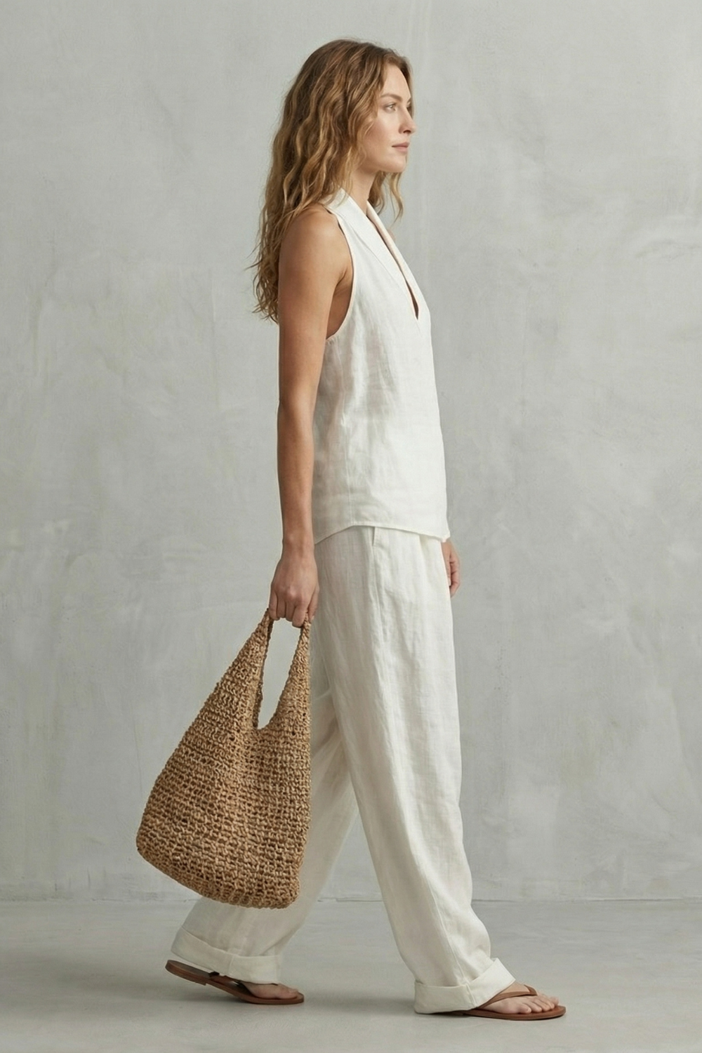 Relaxed V Neck Wide-Leg Top And Trouser Set