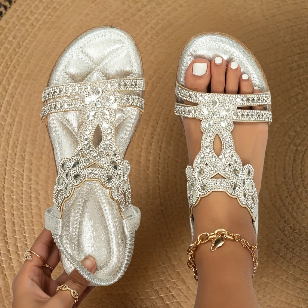 Orthopedic Sandals Flat Rhinestone Embellished Summer